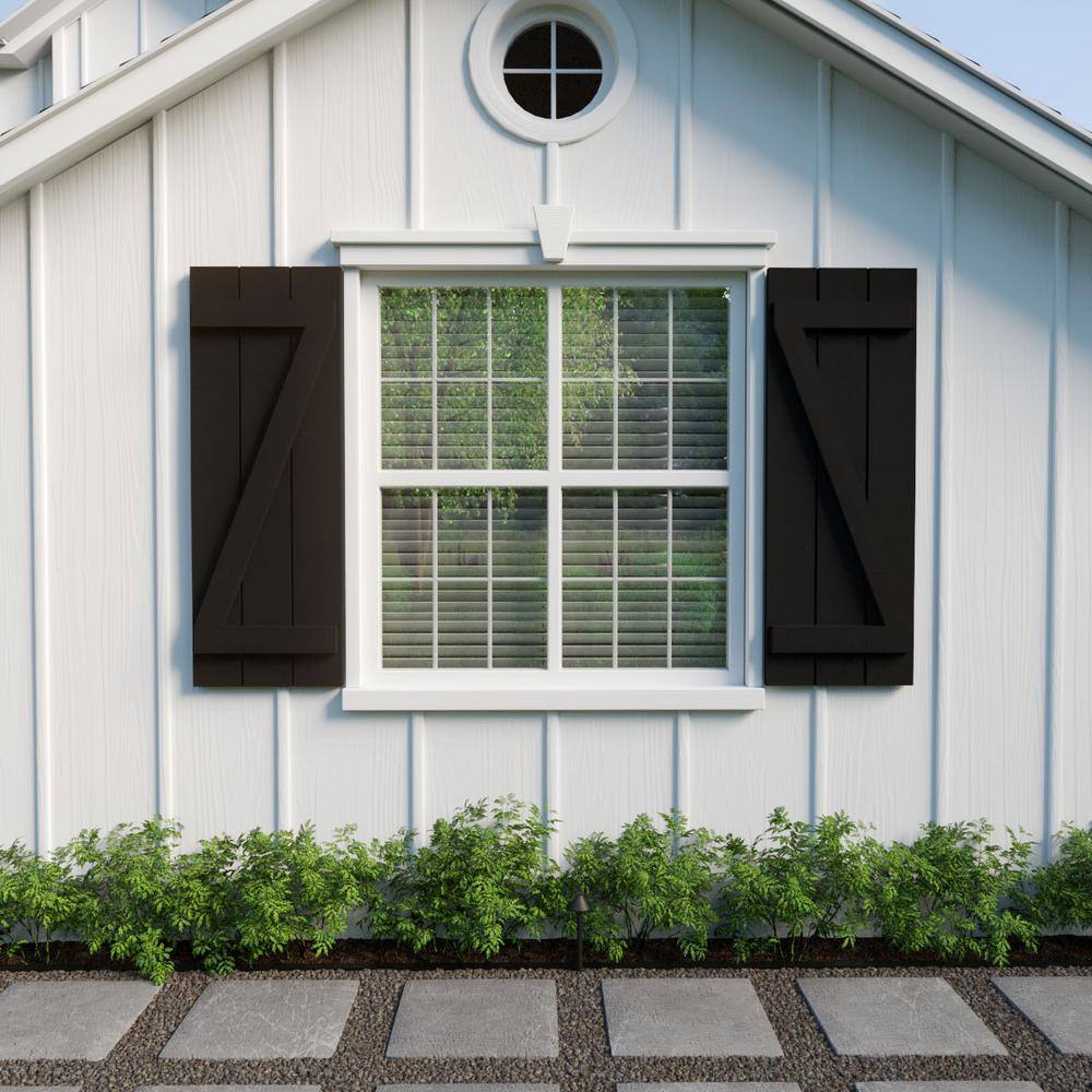 Rustic Tan Faux Wood Board-n-Batten Shutters, 90'' Height