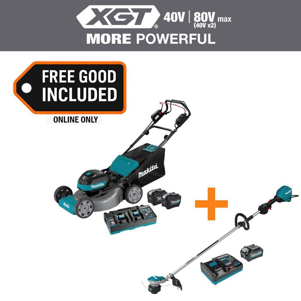 MAKITA 40V max XGT Brushless 21 in. Walk Behind Self-Propelled Mower Kit (8.0Ah) with XGT Brushless String Trimmer Kit (4.0 Ah) (GML01PL-GRU01M1)