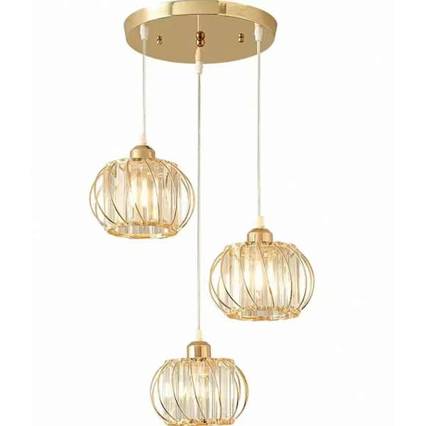 YANSUN 3-Light Modern Gold Cluster Kitchen Island Pendant Light Fixtures, Mini Crystal Hanging Light