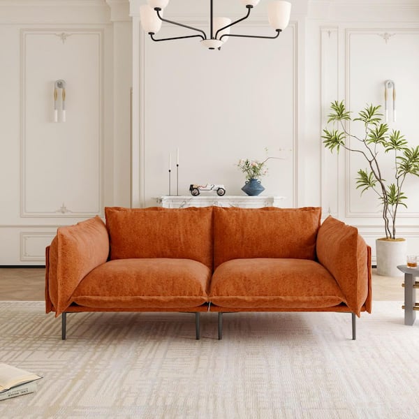 Robot Vacuum Friendly 75 in. Velvet 2-Seats Modular Loveseat Sofa Couch with Metal High Leg, Wide Seat Cushion in Orange