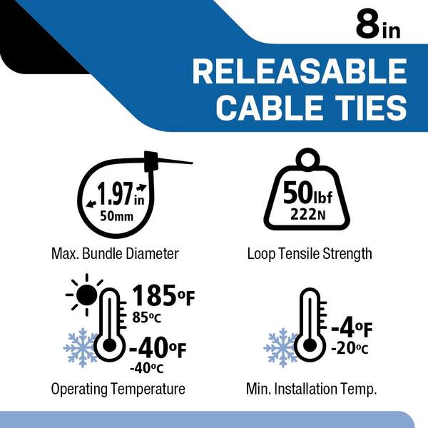 Unbranded - 8 in. Reusable Releasable UL 21 Rated Cable Zip Ties (20-Pack) (Purple)