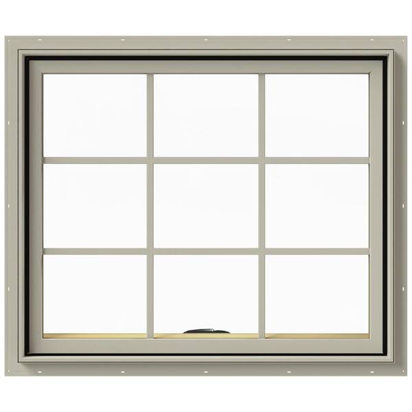 JELD-WEN 36 in. x 30 in. W-2500 Series Desert Sand Painted Clad Wood Awning Window w/ Natural Interior and Screen