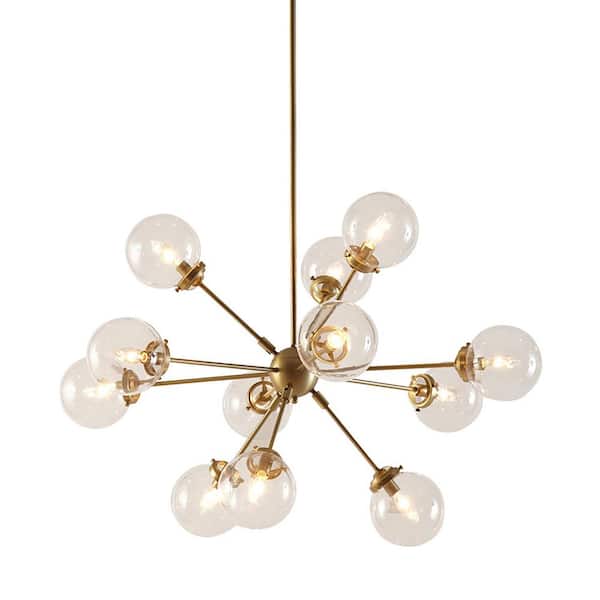 12-Light Non-dimmable Integrated LED Gold Metal Finish Globe design Chandelier For Living Room with No Bulbs Included