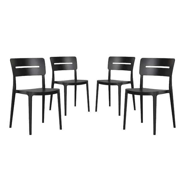 WESTIN OUTDOOR FrondandForm Outdoor Patio Modern Poly Plastic Stacking Dining Side Chair (Set of 4), Black