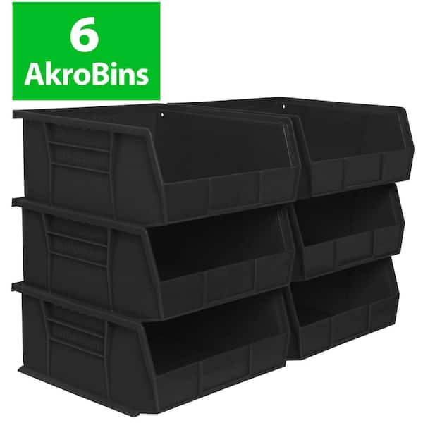 Heavy-Duty Stackable and Hanging Plastic Storage Totes, 10.88 in. L × 11 in. W × 5 in. H, Holds 50 lbs., Black (6-Pack)
