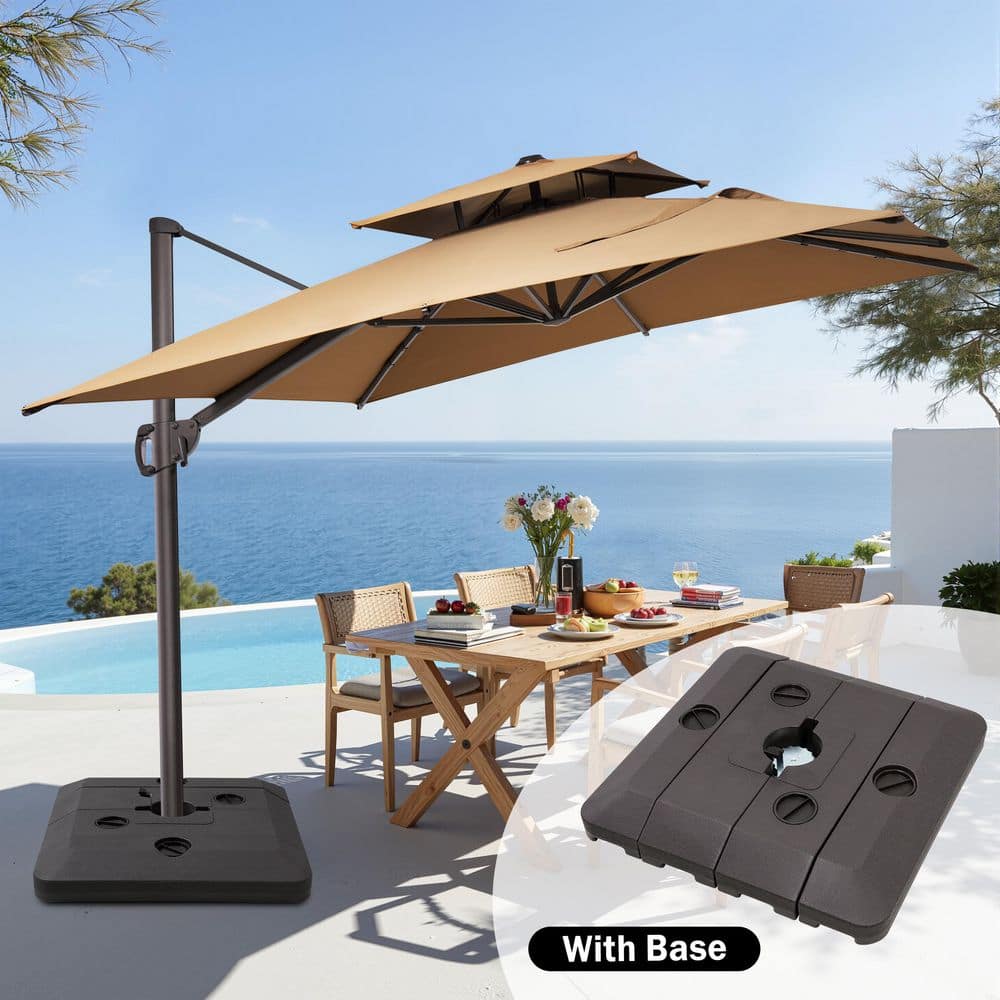 11 ft. x 9 ft. Double Top Cantilever Patio Umbrella in Tan with 240 lbs. Base Stand price history on PriceWatchPro