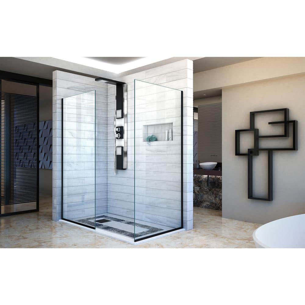 Linea 34'' Frameless Clear Glass Shower Enclosure with Bronze Hardware