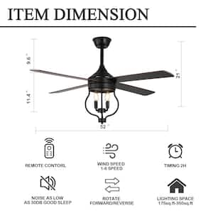 Montez 52 in. Indoor Black 4-Light Farmhouse Modern Ceiling Fan w/Light, Rustic 6-Speed Reversible Ceiling Fan w/Remote