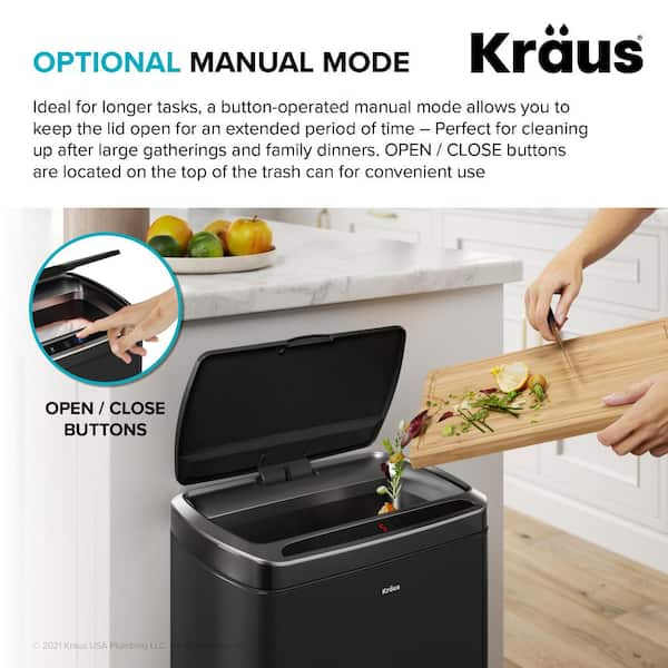 Kraus 13 Gal GarbagePro Rectangular Touchless Motion Sensor Trash Can with SoftShut Lid, Matte Black Finish | KTCS-10MB