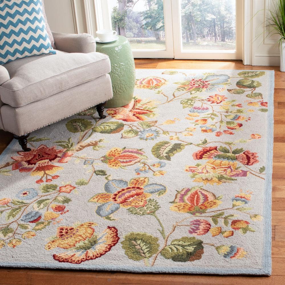 Elysian Fields Light Blue Floral 6' x 9' Hand-Knotted Wool Rug