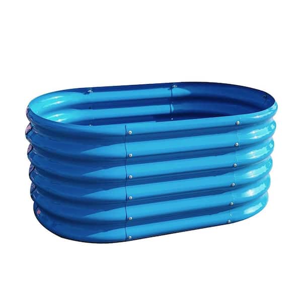 3-Pack 40 in. x 24 in. x 18 in. Sky Blue Oval Round Galvanized Steel and Metal Outdoor Easy Setup Planter Box