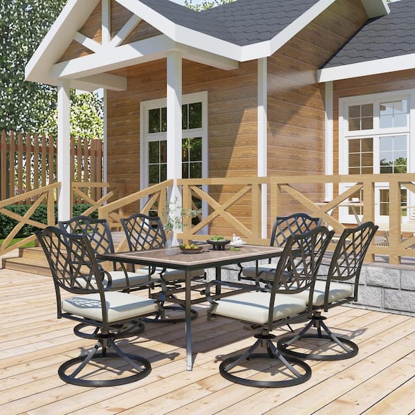 Unbranded 59 in. W x 40 in. D Aluminum Ceramic Tile Top Rectangular Dining Table with Umbrella Hole Not included Chair