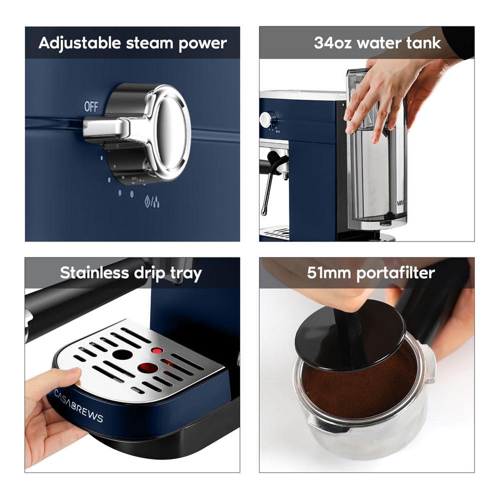 Sapphire Blue Semi-Automatic Espresso Machine with Steam Wand