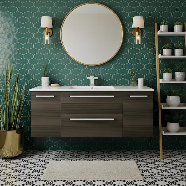 Silhouette 48 in. W x 18 in. D x 20 in. H Single Sink Wall Bathroom Vanity in Zambukka with Cultured Marble Top in White