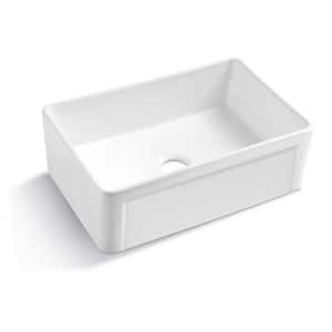 30 in. L x 20 in. W Farmhouse/Apron Front White Single Bowl Ceramic Kitchen Sink with Sink