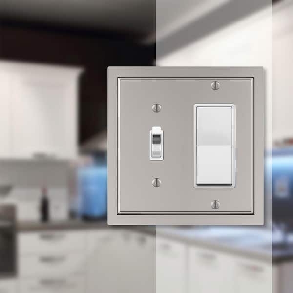 Averly 2 Gang 1-Toggle and 1-Rocker Metal Wall Plate - Satin Nickel