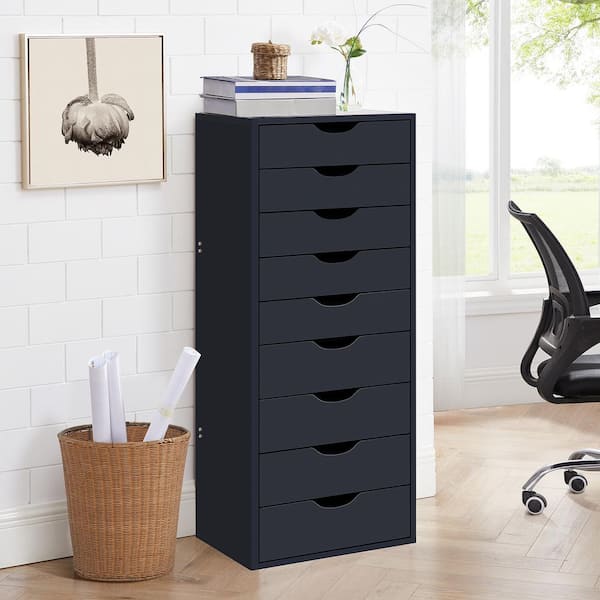 HOMESTOCK Black, 9-Drawer with Shelf, Office File Storage Cabinets for Home Office