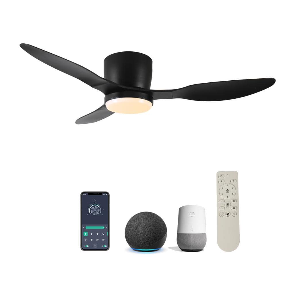 42 in. Smart Indoor Black Ceiling Fan with LED Light and Remote Control 3 C