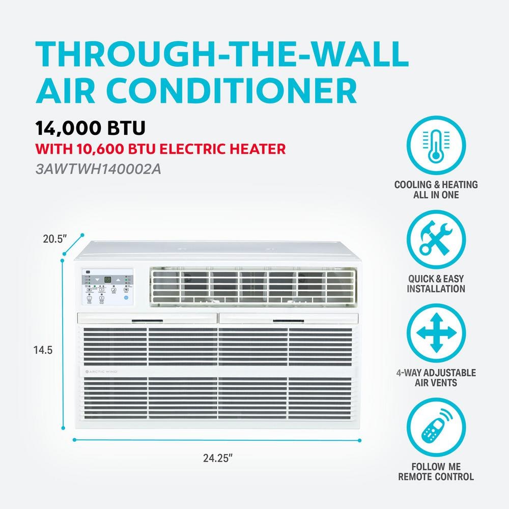 White 14,000 BTU Through-the-Wall Air Conditioner with Heater and Remote