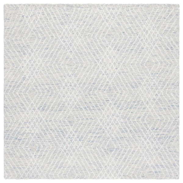 Abstract 6 ft. x 6 ft. Square Blue/Ivory Chevron Marle Area Rug