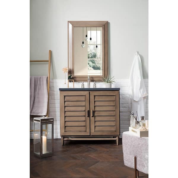 Portland 36 in. W23.5 in.D x 34.3 in. H Single Vanity in Whitewashed Walnut with Quartz Top in Charcoal Soapstone