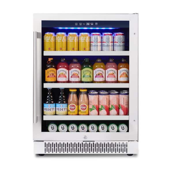 24 in. Single Zone 173-Cans Beverage Refrigerator with Adjustable Shelves in Stainless Steel, Freestanding/Built-in