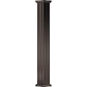 8' x 3-1/2" Endura-Aluminum Column, Square Shaft (Load-Bearing 12,000 lbs), Non-Tapered, Fluted, Textured Brown Finish