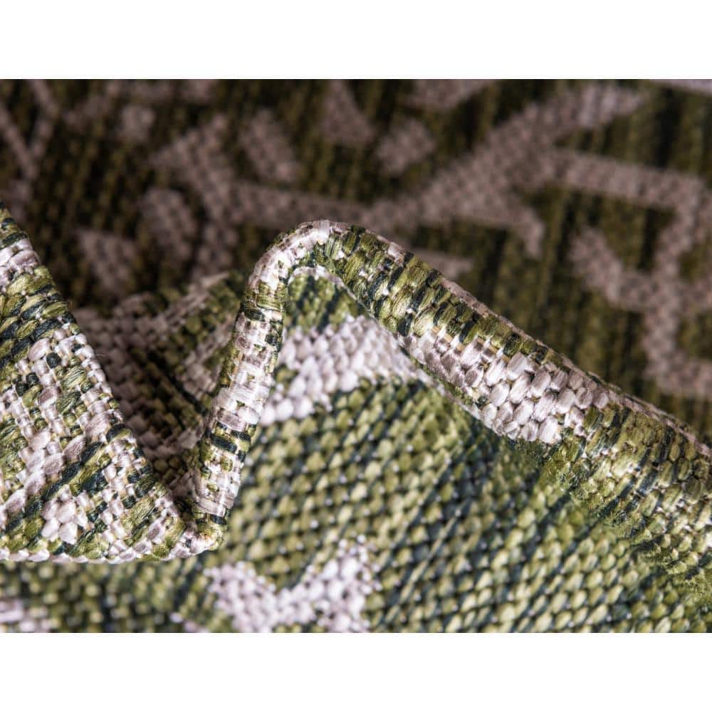 Green and Gray Synthetic Flat Woven Outdoor Runner Rug