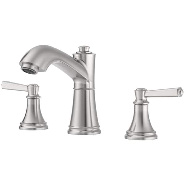 8 in. Widespread 2-Handle Waterfall Bathroom Sink Faucet in Brushed Nickel with Drain Assembly