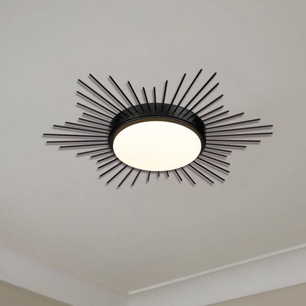 Golden Lighting - Kieran 18.25 in. 1-Light Matte Black LED Flush Mount with Opal Glass Shade