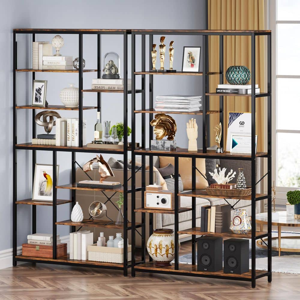 Frailey 39.3 in. Wide Vintage Brown Bookcase with Open Shelves, 9-Tier Tall Industrial Bookshelf 10 Storage Shelves 2PCS price history on PriceWatchPro