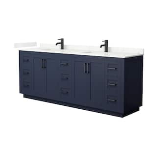 Miranda 84 in. W x 22 in. D x 33.75 in. H Double Bath Vanity in Dark Blue with Giotto Quartz Top