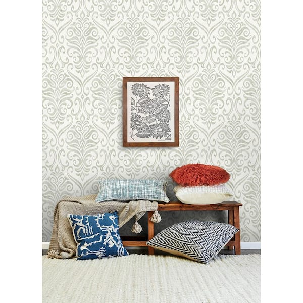 Adavu Sage Green Damask Wallpaper Sample