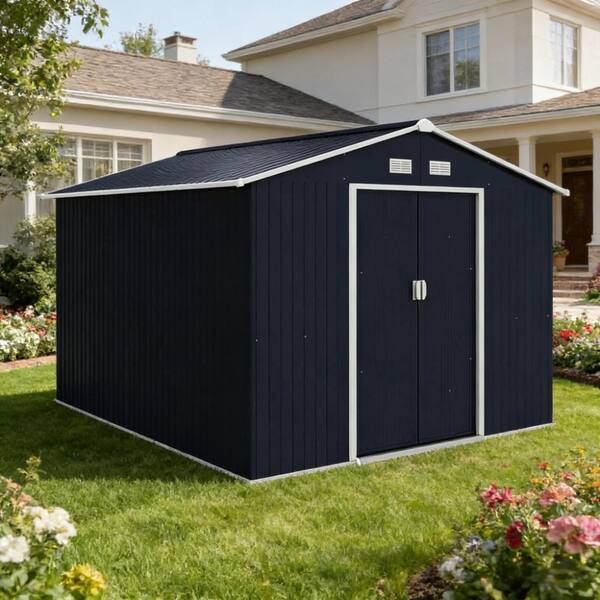 Black 8x10ft Metal Tool Shed,Outdoor Storage Shed for Patio