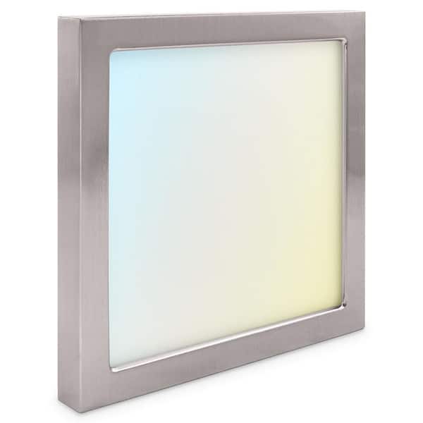 LUXRITE 6 in. Square Nickel Modern Flush Mount Ceiling Light Selectable LED Integrated 15W 1000LM 5CCT 2700K-5000K Dimmable ETL