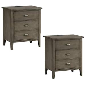 Laurent Nightstand with Top Drawer with USB-C Charging Station AC/USB Charger, Smoke Gray Wash, Set of 2