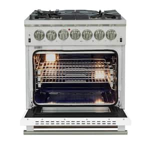 Capriasca 30 in 4.32 cu. ft. Dual Fuel Range with Gas Stove and Electric Oven 5 Burners in Stainless Steel w/White Door