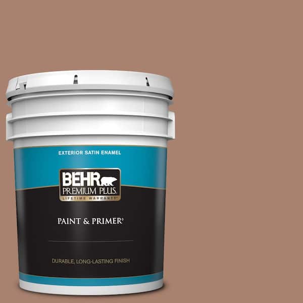 BEHR PREMIUM PLUS 5 gal. #S190-5 Cocoa Nutmeg Satin Enamel Exterior Paint & Primer