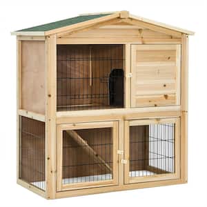 35-1/2 in. W x 40 in. H Fir Wood Rabbit Hutch Bunny Cage Small Animal House