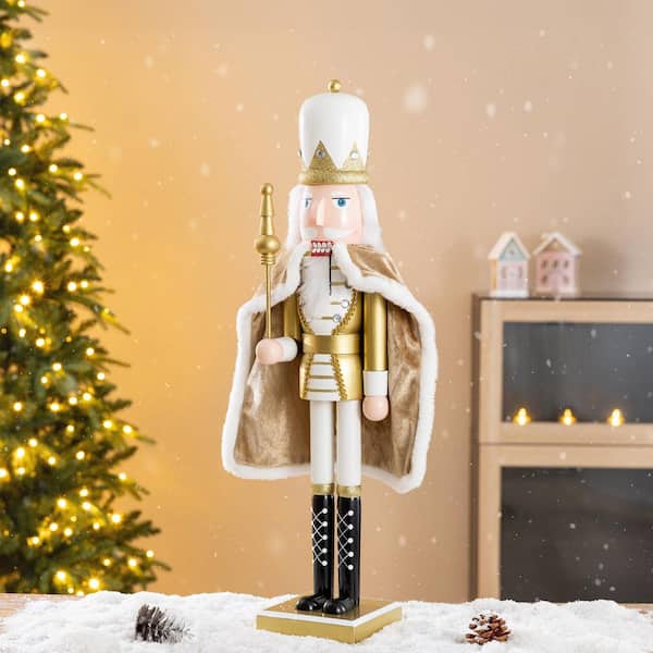 Glitzhome 24 in. H Wooden Christmas Gold King Nutcracker