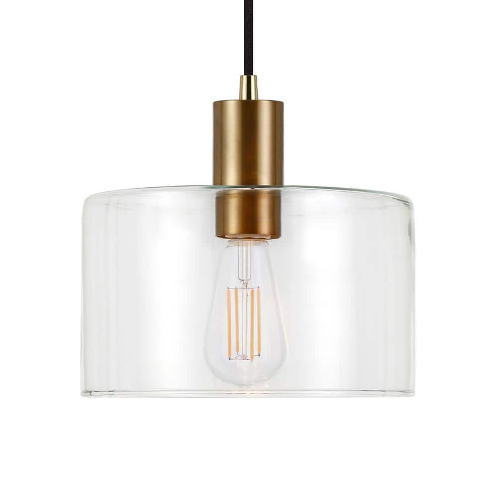 Henri Coastal Clear Glass Drum Pendant with Polished Nickel Finish