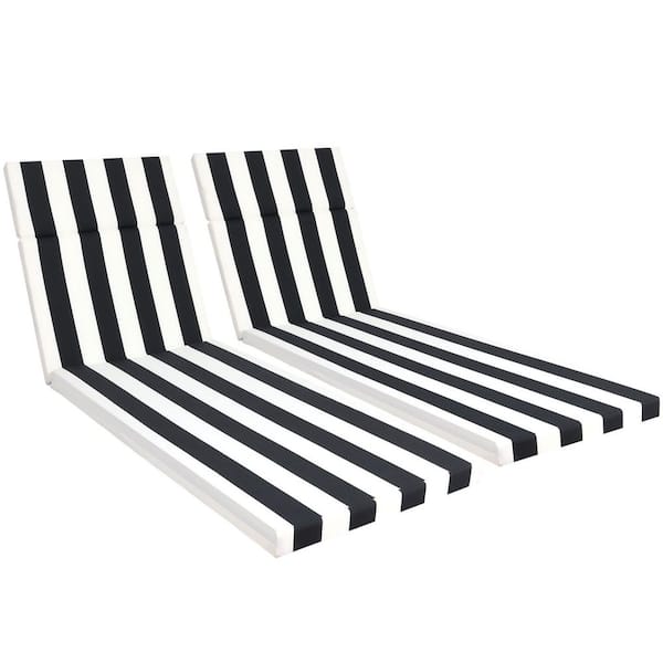 Tenleaf 2-Piece 75 x 22.8 Replacement Outdoor Chaise Lounge Cushion in Black and White Stripe