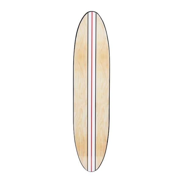 Storied Home Coastal Decorative Surfboard Wood Wall Art Decor for Living Room Contemporary White Stripe Design on Light Natural Wood