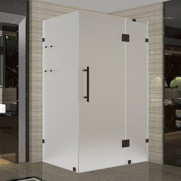 Aston Avalux GS 53 in. x 32 in. x 72 in. Rectangular Pivot Frameless Corner Shower Enclosure in Bronze with Frosted Glass