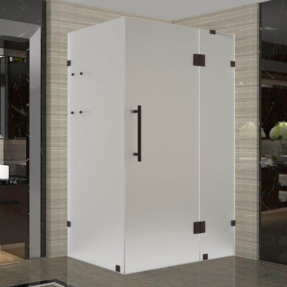 Avalux GS 54 in. x 32 in. x 72 in. Rectangular Pivot Frameless Corner Shower Enclosure in Bronze with Frosted Glass price history on PriceWatchPro