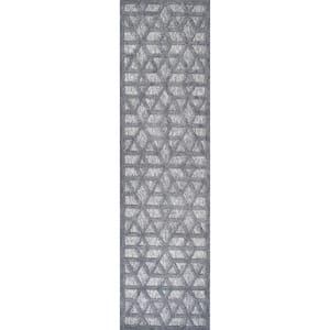 Talaia Dark Gray 2 ft. x 8 ft. Neutral Geometric Indoor/Outdoor Area Rug