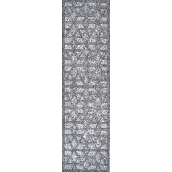 Talaia Dark Gray 2 ft. x 8 ft. Neutral Geometric Indoor/Outdoor Area Rug
