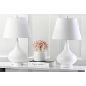 Amy 24 in. White Gourd Glass Table Lamp with White Shade (Set of 2)
