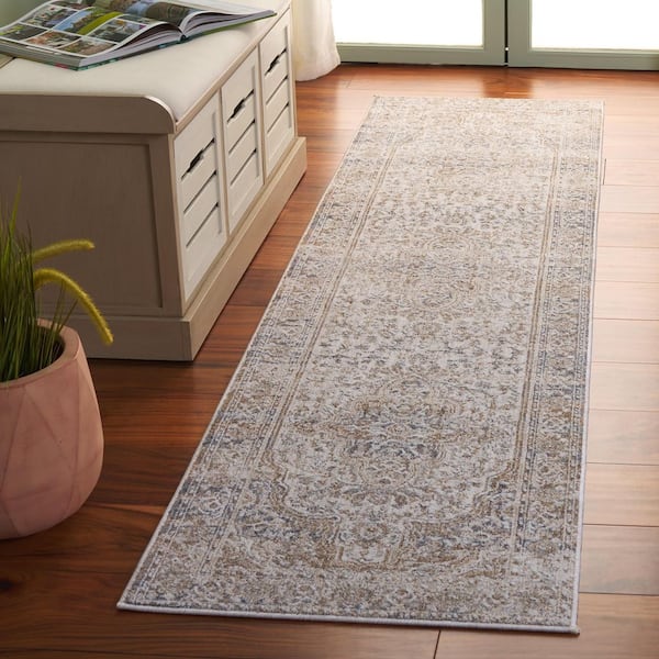 Finley 2 ft. x 10 ft. Beige/Gray Distressed Ornate Runner Rug