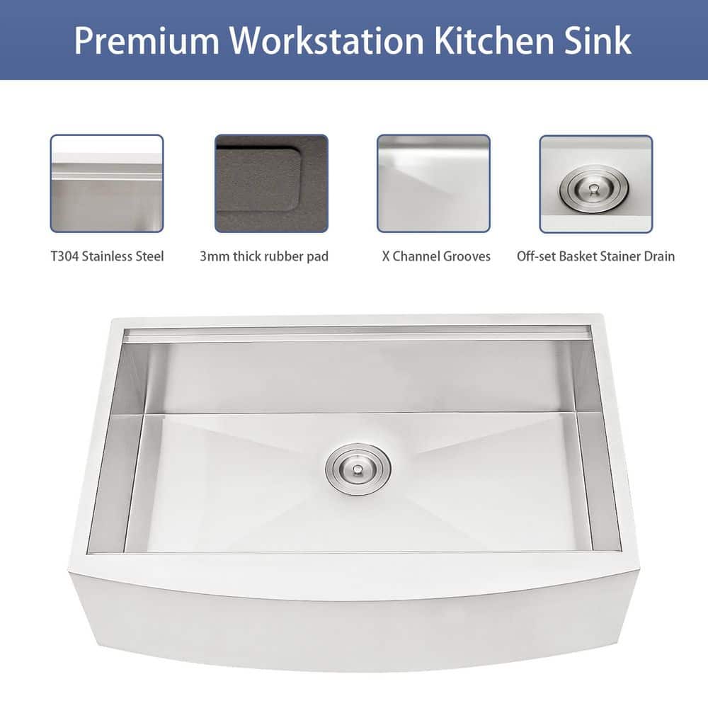 30 in. Farmhouse Single Bowl 16 Gauge Brushed Nickel Stainless Steel Kitchen Sink with Drain Assembly price history on PriceWatchPro